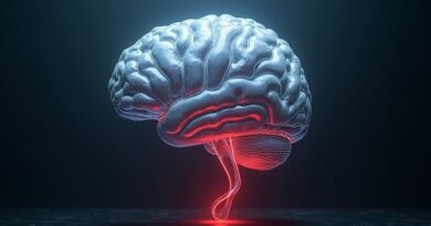 Fortress-like crystal brain hovering in dark space, red data strand worming in, cyber-noir elegance with fragile treachery.