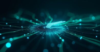 Futuristic binary decision point: glowing fork in pulsating network, high-tech precision.