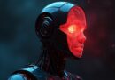 Robot pozbawiony moralnego centrum, świecąca cyberpunk