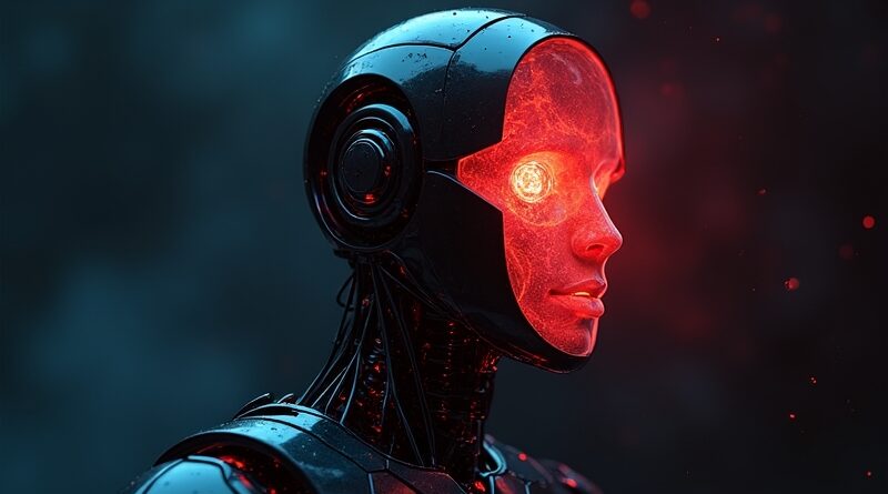 Robot pozbawiony moralnego centrum, świecąca cyberpunk