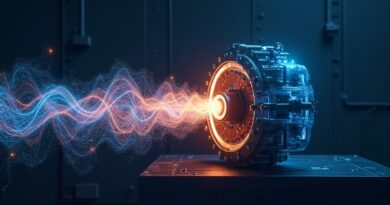 Świecące narzędzie CNC łączy model CAD z metalową częścią w neonowym świetle