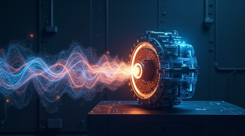 Świecące narzędzie CNC łączy model CAD z metalową częścią w neonowym świetle