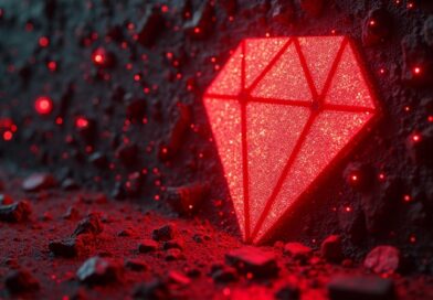 Autonomiczny agent AI dusi logo RubyGems krwistoczerwonymi niciami kodu w cyberpunkowym stylu horroru.