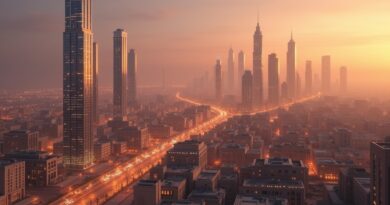 Duch XXI wieku w tradycyjnej architekturze Arabii Saudyjskiej, złota godzina, wizja technologii i kontroli.