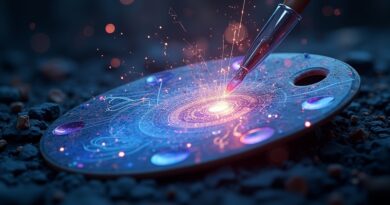 Symboliczne połączenie kreatywności i technologii, holograficzny projekt z palety malarskiej.