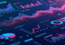 Dynamiczny interfejs dashboardu z animowanymi wizualizacjami danych w futurystycznym stylu.