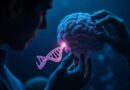 Abstrakcyjna sieć neuronowa zintegrowana z DNA, sugerująca precyzyjną interwencję medyczną.