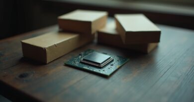 Układanka z pudełek wokół chipu GPU, sugerująca sztuczny niedobór i presję zakupową.