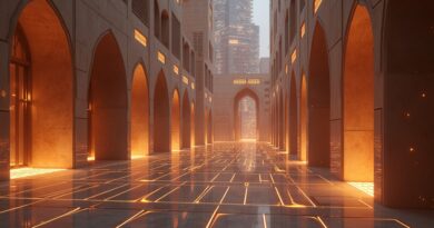 Emirati architektura z przyszłościową siecią neuronową, innowacja i bezpieczeństwo.