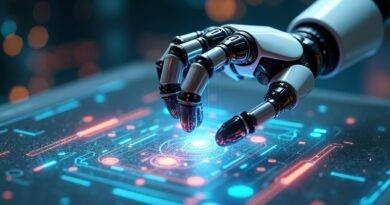 Ramię robota manipuluje hologramem w symulacji, demonstrując innowacyjne postępy w sterowaniu.