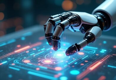 Ramię robota manipuluje hologramem w symulacji, demonstrując innowacyjne postępy w sterowaniu.