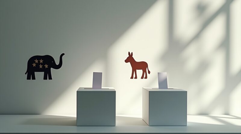 Dwie urny wyborcze w świetle dziennym, symbolizujące partyjne podziały.