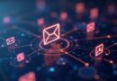 Futurystyczny interfejs asystenta AI Hark z niebiesko-fioletową paletą i złotymi akcentami.
