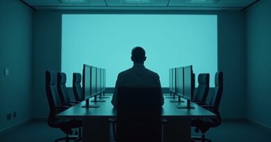 Tajemnicza postać instaluje podsłuch w sali konferencyjnej OpenAI.