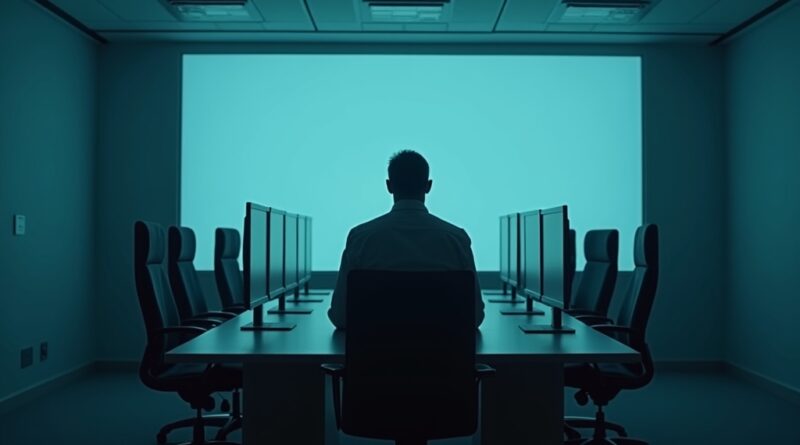 Tajemnicza postać instaluje podsłuch w sali konferencyjnej OpenAI.