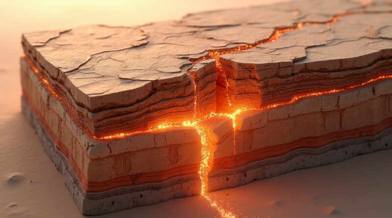Stylizowany przekrój geologiczny Arabii Saudyjskiej z danymi AI.
