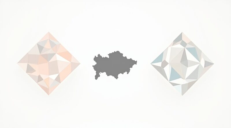 Stylizowany Kazachstan między geometrycznymi blokami technologicznymi symbolizującymi napięcie geopolityczne.