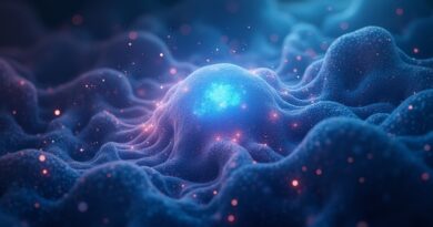 Eteryczna mgławica neuronowa w odcieniach niebieskiego i fioletu, symbolizująca otwartą sztuczną inteligencję.