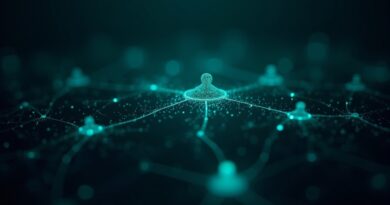 Abstrakcyjna sieć neuronowa z akcentem teal, symbolizująca uczenie maszynowe i przepływ danych.