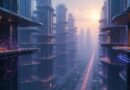 Futurystyczne miasto sieci neuronowych, innowacja, połączenie, potencjalne przejęcie.