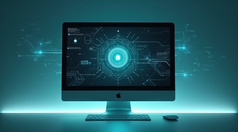 Minimalistyczny Mac w futurystycznym biurze, symbolizujący lokalne działanie Perplexity AI.