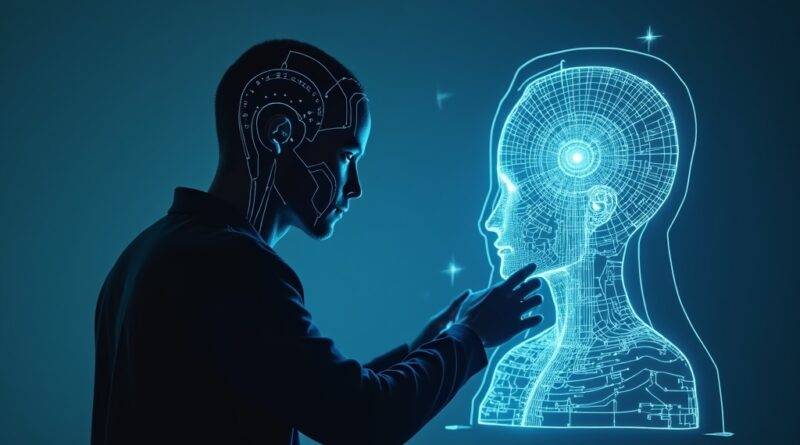 Agent AI ulepsza swój plan, symbolizując rozwój poza pamięciowe uczenie.