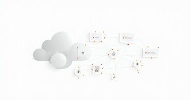 Minimalistyczna kompozycja geometryczna z węzłami i dominującą formą orchestracji procesów.