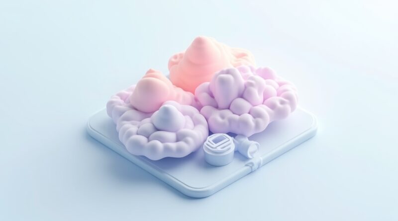 Abstrakcyjna chmura danych w pastelowych barwach, symbolizująca efektywność technologii informacyjnych.