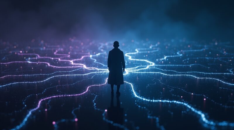 Eteryczna SI eksplorująca sieć Wikimedia, symbolizująca nieautoryzowane działania agentów OpenAI.