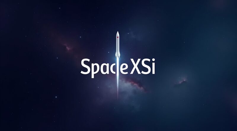 Logo SpaceXSI: rakieta wznosząca się w kosmicznej mgławicy, symbol postępu technologicznego.